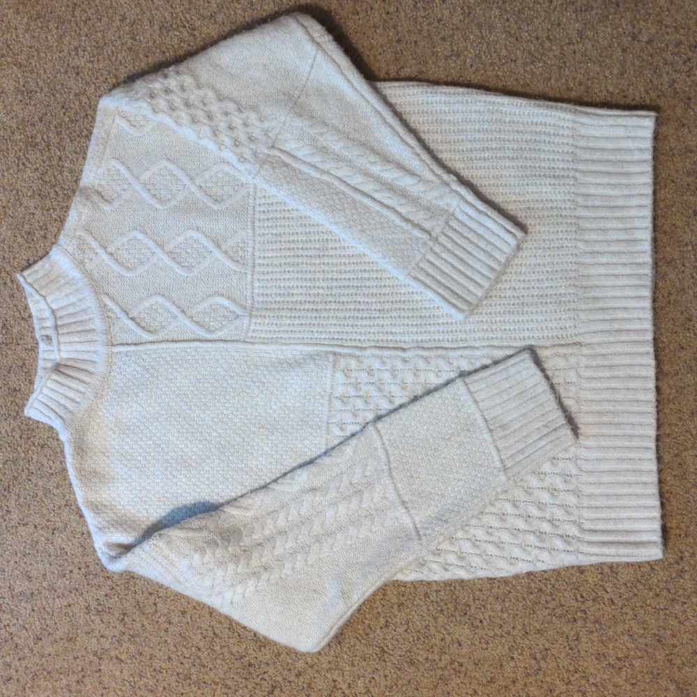 American Eagle Mock Neck Multi Pattern Knit Sweater Women's Medium Cream